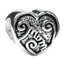 Sterling Silver Love Mother Mom Heart Bead Charm Pandora Troll Biagi Chamilia