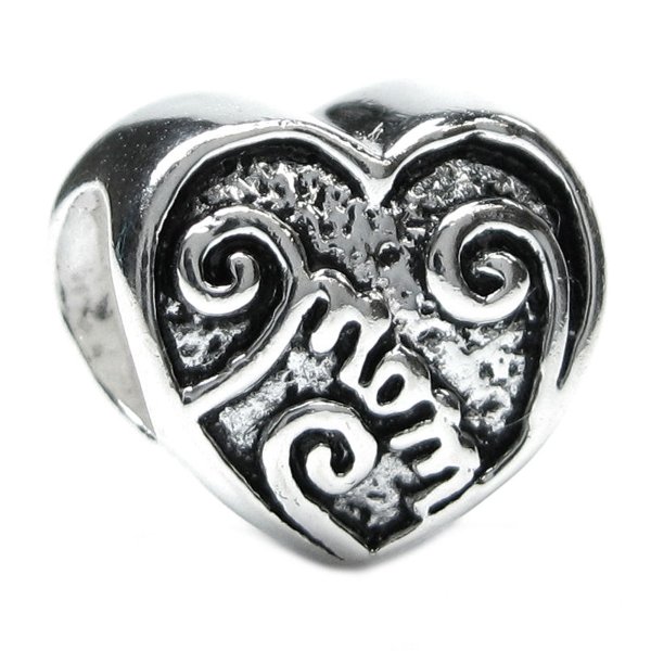 Sterling Silver Love Mother Mom Heart Bead Charm Pandora Troll Biagi Chamilia