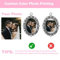 Custom Full Color Photo Printing Personalized Picture Frame Metal Charm Dangle Pendant Bouquet Pin Brooch Wedding Boutonniere