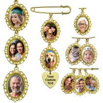 Custom Full Color Photo Printing Personalized Picture Frame Metal Charm Dangle Pendant Bouquet Pin Brooch Wedding Boutonniere