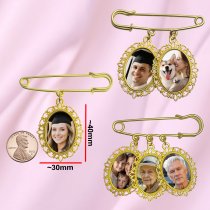 Custom Full Color Photo Printing Personalized Picture Frame Metal Charm Dangle Pendant Bouquet Pin Brooch Wedding Boutonniere