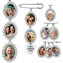 2 Custom Full Color Photo Printing Personalized Picture Frame Metal Charm Dangle Pendant Bouquet Pin Brooch Wedding Boutonniere