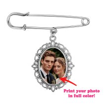 2 Custom Full Color Photo Printing Personalized Picture Frame Metal Charm Dangle Pendant Bouquet Pin Brooch Wedding Boutonniere