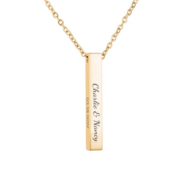 Queenberry Personalized Custom Laser Engraved Text Ip Gold Plated Stainless Steel 3d Bar Dangle Pendant Chain Necklace Gift F/ Women Men