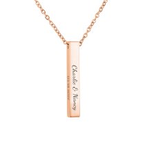 Queenberry Personalized Custom Laser Engraved Text Ip Rose Gold Plate Stainless Steel 3d Bar Dangle Pendant Chain Necklace Gift F/ Women Men