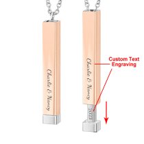 Queenberry Personalized Custom Text Laser Engraving Name Date Initial Steel Ip Rose Gold Bar Dangle Hidden Pendant Chain Necklace Gift F/boyfriend Girlfriend Birthday Anniversary Valentines Day - 45mm