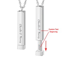 Queenberry Personalized Custom Text Laser Engraving Name Date Initial Stainless Steel Bar Dangle Hidden Pendant Chain Necklace Gift F/boyfriend Girlfriend Birthday Anniversary Valentines Day