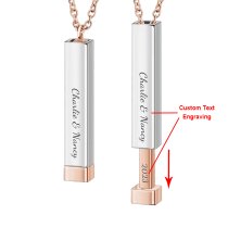 Queenberry Personalized Custom Text Laser Engraving Name Date Initial Steel Ip Rose Gold Bar Dangle Hidden Pendant Chain Necklace Gift F/boyfriend Girlfriend Birthday Anniversary Valentines Day