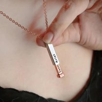 Queenberry Personalized Custom Text Laser Engraving Name Date Initial Steel Ip Rose Gold Bar Dangle Hidden Pendant Chain Necklace Gift F/boyfriend Girlfriend Birthday Anniversary Valentines Day
