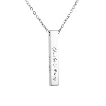 Queenberry Personalized Custom Laser Engraved Text Stainless Steel 3d Bar Dangle Pendant Chain Necklace Gift F/ Women Men