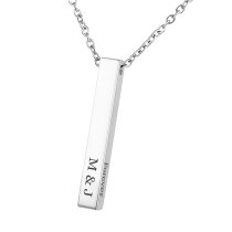 Queenberry Personalized Custom Laser Engraved Text Stainless Steel 3d Bar Dangle Pendant Chain Necklace Gift F/ Women Men