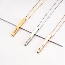 Queenberry Personalized Custom Laser Engraved Text Stainless Steel 3d Bar Dangle Pendant Chain Necklace Gift F/ Women Men