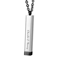 Queenberry Personalized Custom Text Laser Engraving Name Date Initial Black Stainless Steel Bar Dangle Hidden Pendant Chain Necklace Gift F/boyfriend Girlfriend Birthday Anniversary Valentines Day