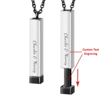 Queenberry Personalized Custom Text Laser Engraving Name Date Initial Black Stainless Steel Bar Dangle Hidden Pendant Chain Necklace Gift F/boyfriend Girlfriend Birthday Anniversary Valentines Day