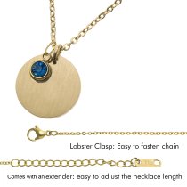 Personalized Custom Text Engraved Name Date Initial Letter 14k Ip Gold Stainless Steel Round Disc Charm 12 Months Birthstone Dangle Pendant Chain Necklace 21 in + 3 in