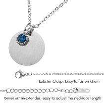 Personalized Custom Text Engraved Name Date Initial Letter Stainless Steel Round Disc Charm 12 Months Birthstone Dangle Pendant Chain Necklace 18.5 in + 2.5 in