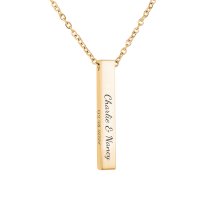Queenberry Personalized Custom Laser Engraved Text Ip Gold Plated Stainless Steel 3d Bar Dangle Pendant Chain Necklace Gift F/ Women Men