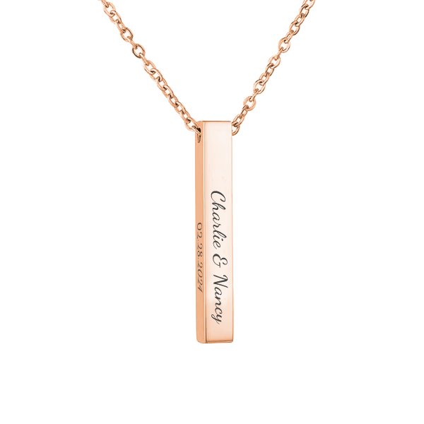 Queenberry Personalized Custom Laser Engraved Text Ip Rose Gold Plate Stainless Steel 3d Bar Dangle Pendant Chain Necklace Gift F/ Women Men