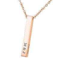 Queenberry Personalized Custom Laser Engraved Text Ip Rose Gold Plate Stainless Steel 3d Bar Dangle Pendant Chain Necklace Gift F/ Women Men