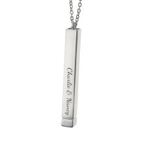 Queenberry Personalized Custom Text Laser Engraving Name Date Initial Stainless Steel Bar Dangle Hidden Pendant Chain Necklace Gift F/boyfriend Girlfriend Birthday Anniversary Valentines Day