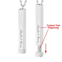 Queenberry Personalized Custom Text Laser Engraving Name Date Initial Stainless Steel Bar Dangle Hidden Pendant Chain Necklace Gift F/boyfriend Girlfriend Birthday Anniversary Valentines Day