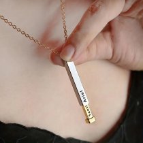 Queenberry Personalized Custom Text Laser Engraving Name Date Initial Rainbow Color on Stainless Steel Bar Dangle Hidden Pendant Chain Necklace Gift F/boyfriend Girlfriend Birthday Anniversary Valentines Day