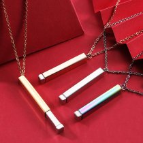 Queenberry Personalized Custom Text Laser Engraving Name Date Initial Rainbow Color on Stainless Steel Bar Dangle Hidden Pendant Chain Necklace Gift F/boyfriend Girlfriend Birthday Anniversary Valentines Day
