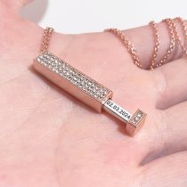 Queenberry Personalized Custom Text Laser Engraving Name Date Initial Steel Ip Rose Gold Bar Dangle Hidden Pendant Chain Necklace Gift F/boyfriend Girlfriend Birthday Anniversary Valentines Day - 30mm