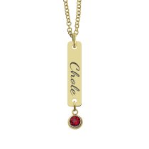 Personalized Custom Text Engraved Name Date Initial Letter 14k Ip Gold Stainless Steel Bar Tag Charm 12 Months Birthstone Dangle Pendant Chain Necklace 18 in + 2 in