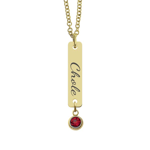 Personalized Custom Text Engraved Name Date Initial Letter 14k Ip Gold Stainless Steel Bar Tag Charm 12 Months Birthstone Dangle Pendant Chain Necklace 18 in + 2 in
