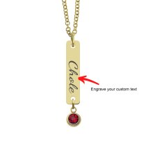 Personalized Custom Text Engraved Name Date Initial Letter 14k Ip Gold Stainless Steel Bar Tag Charm 12 Months Birthstone Dangle Pendant Chain Necklace 18 in + 2 in