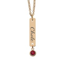 Personalized Custom Text Engraved Name Date Initial Letter 14k Ip Rose Gold Stainless Steel Bar Tag Charm 12 Months Birthstone Dangle Pendant Chain Necklace 18 in + 2 in