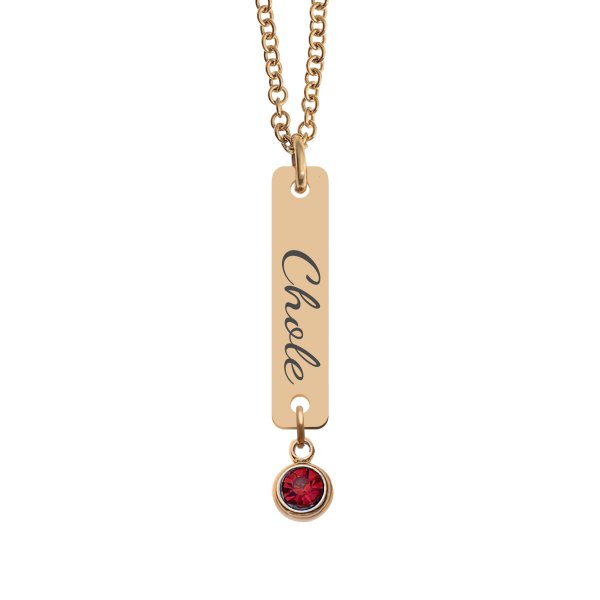 Personalized Custom Text Engraved Name Date Initial Letter 14k Ip Rose Gold Stainless Steel Bar Tag Charm 12 Months Birthstone Dangle Pendant Chain Necklace 18 in + 2 in
