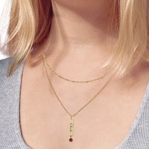 Personalized Custom Text Engraved Name Date Initial Letter 14k Ip Rose Gold Stainless Steel Bar Tag Charm 12 Months Birthstone Dangle Pendant Chain Necklace 18 in + 2 in