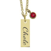 Personalized Custom Text Engraved Name Date Initial Letter 14k Ip Gold Stainless Steel Bar Tag Charm 12 Months Birthstone Dangle Pendant Chain Necklace 18 in + 2 in