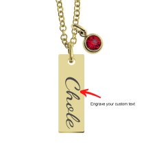 Personalized Custom Text Engraved Name Date Initial Letter 14k Ip Gold Stainless Steel Bar Tag Charm 12 Months Birthstone Dangle Pendant Chain Necklace 18 in + 2 in
