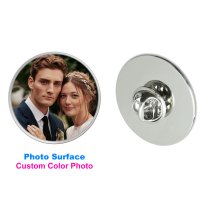 Custom Full Color Photo Charm Picture Frame Memorial Pin Tie Tack for Wedding Groom Bride/memory Funeral Mother Father Men Women- Round