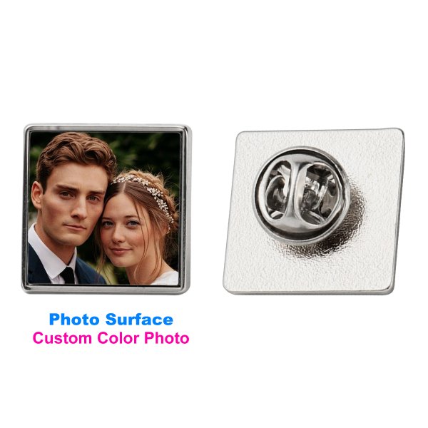 Custom Full Color Photo Charm Picture Frame Memorial Pin Tie Tack for Wedding Groom Bride/memory Funeral Mother Father Men Women- Square