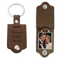 Queenberry Personalize Color Photo Printing Custom Laser Engraving Text Stainless Steel Leather Pendant Keychain Keyrings- Brown