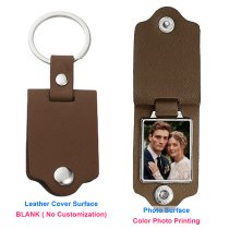 Queenberry Personalize Color Photo Printing Custom Picture Stainless Steel Leather Pendant Keychain Keyrings- Brown