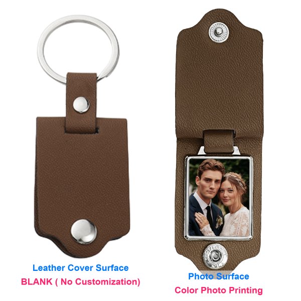 Queenberry Personalize Color Photo Printing Custom Picture Stainless Steel Leather Pendant Keychain Keyrings- Brown