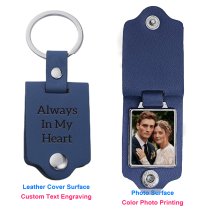 Queenberry Personalize Color Photo Printing Custom Laser Engraving Text Stainless Steel Leather Pendant Keychain Keyrings- Blue