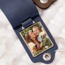 Queenberry Personalize Color Photo Printing Custom Laser Engraving Text Stainless Steel Leather Pendant Keychain Keyrings- Blue