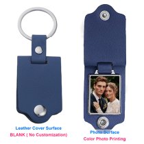 Queenberry Personalize Color Photo Printing Custom Picture Stainless Steel Leather Pendant Keychain Keyrings- Blue