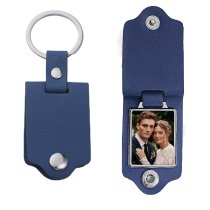 Queenberry Personalize Color Photo Printing Custom Picture Stainless Steel Leather Pendant Keychain Keyrings- Blue