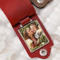 Queenberry Personalize Color Photo Printing Custom Laser Engraving Text Stainless Steel Leather Pendant Keychain Keyrings- Red