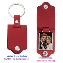 Queenberry Personalize Color Photo Printing Custom Picture Stainless Steel Leather Pendant Keychain Keyrings- Red