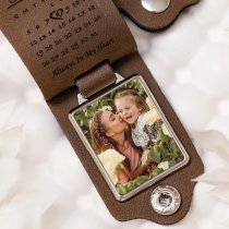 Queenberry Personalize Color Photo Printing Custom Date Calendar Laser Engraving Text Stainless Steel Leather Pendant Keychain Keyrings- Brown