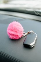 Cute Faux Fur Ball Pom Pom Universal Car Key Fob Holder Metal Keychain Lobster Clasp- Purple