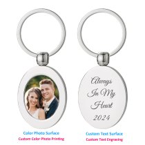 Qina C. Custom Full Color Photo Uv Printing Keychain Personalized Text Date Name Engraved Oval Dog Tag Pendant Memorial DIY Gift F/family Husband Wife